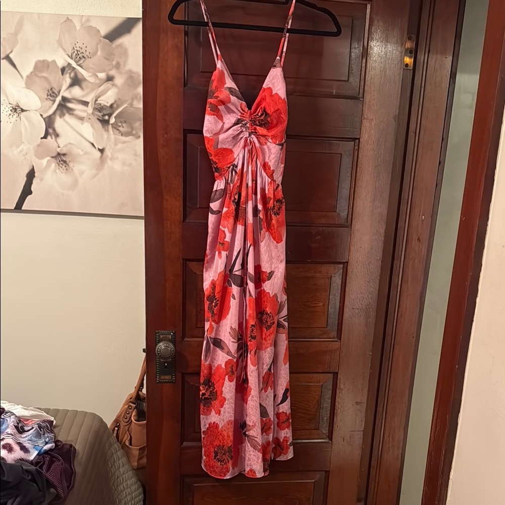 Adelyn Rae Red and Pink Floral Maxi Dress